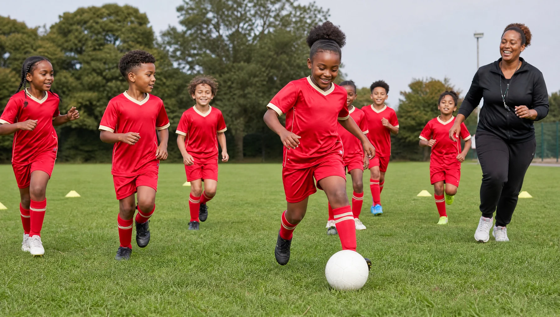 Young footballers enjoying a training session on the pitch